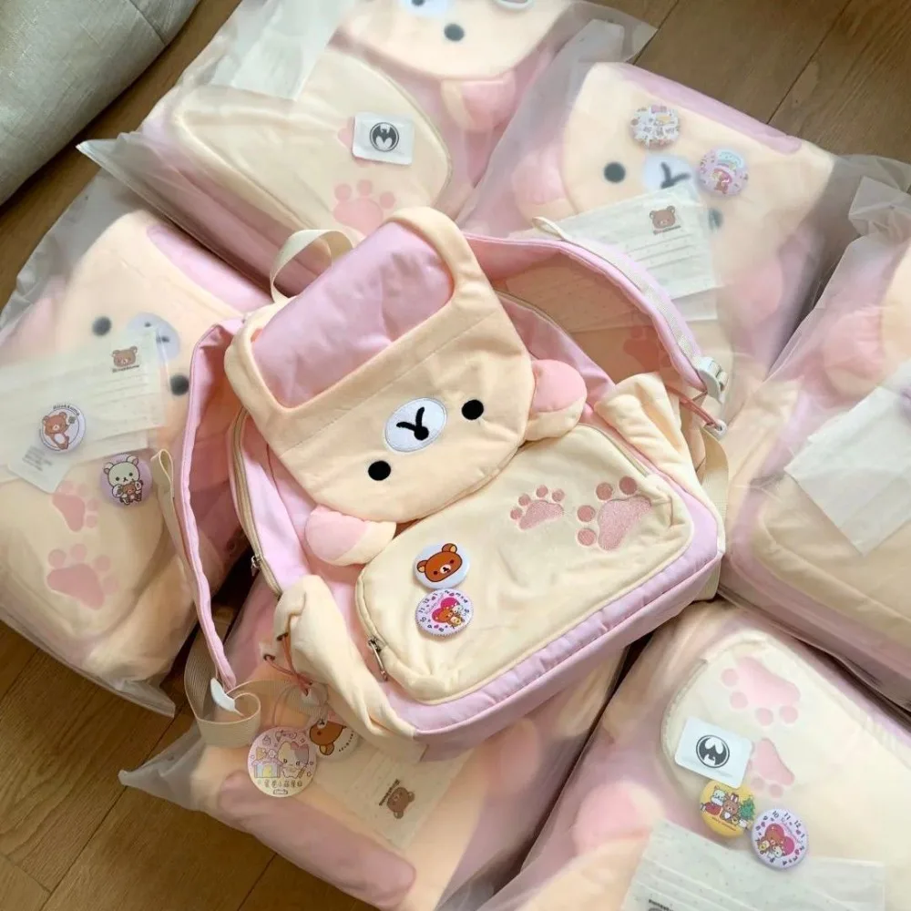 Kawaii Rilakkuma Plush Backpack Cute Cartoon Large Capacity Backpack Versatile for Girls Student Backpack Computer Bag Gift Toys