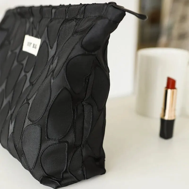 Borsa per il trucco da donna borsa per la conservazione del tovagliolo sanitario con cuscino d\'aria per rossetto nero di grande capacità borsa da