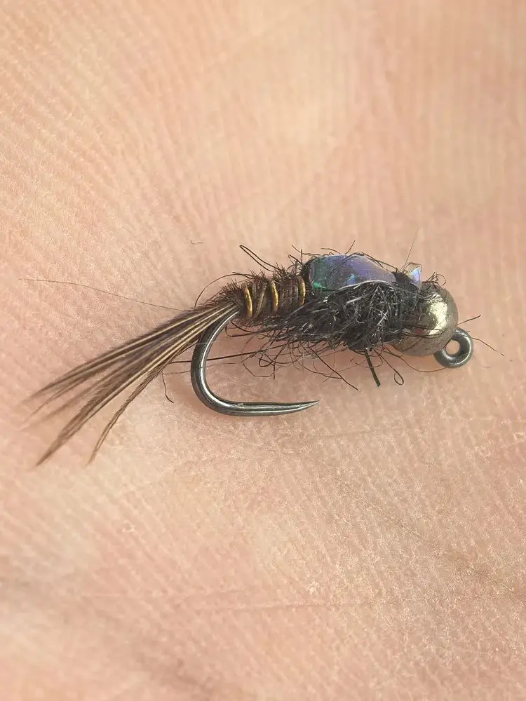 5 Stück # 14 Barbless Tungsten Jig Nymphen-Fliegen mit Fasanenschwanz, Euro-Nymphen, Nassfliegen für Forellen-, Grauelfen- und Weißfischangeln – Detail 6