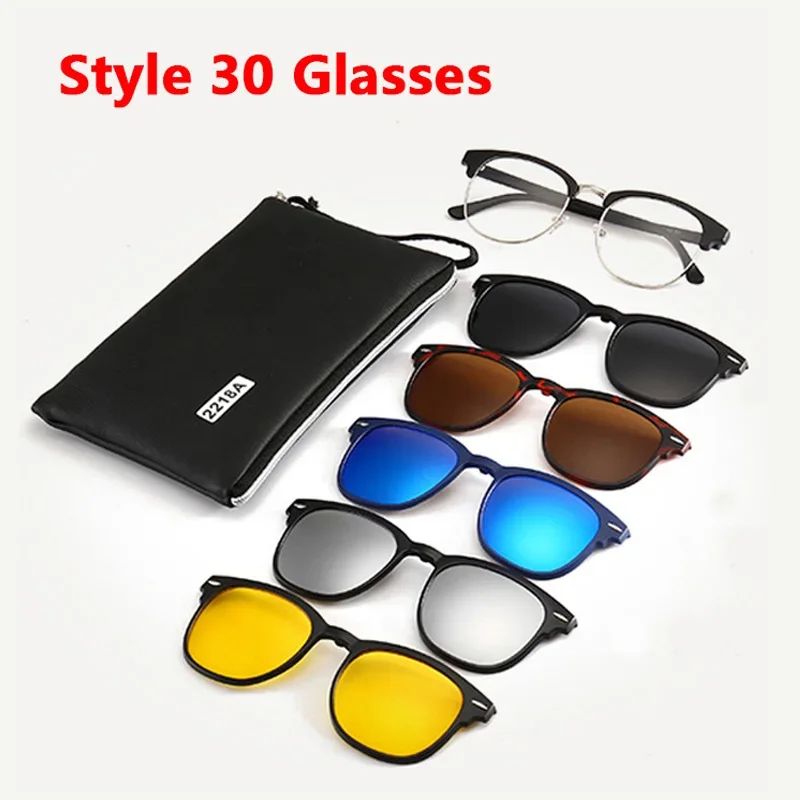 6 In 1 Spectacle Frame Men Women With 5 PCS Clip On Polarized Sunglasses Magnetic Glasses Male Computer Optical 2022