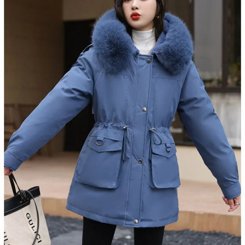 2025 New Women Padded Winter Jacket Female One Coat Three Dresses Parkas Outwear Waist Tightening Plush Adding Overcoat