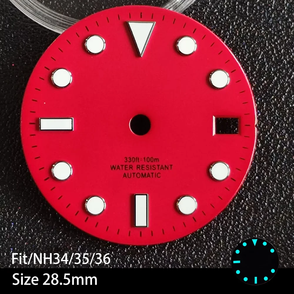 Esfera de 28,5mm adecuada para la serie NH 34/35/36, esfera luminosa para reloj, pieza de repuesto, movimiento de reloj, puntero, esfera con logotipo personalizado