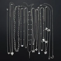 13Pcs/Set Simple Temperament Necklace Set Butterfly Pearl Heart Star Zircon Silver Color Necklace for Women Fashion Jewelry Gift - Image 6