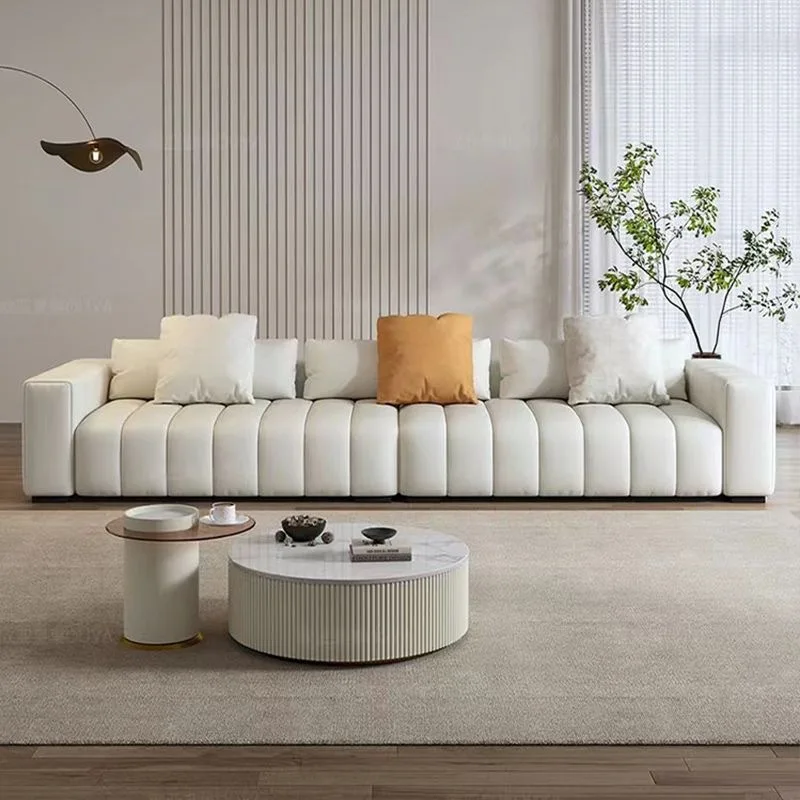 Piano keys leather art sofa living room small apartment Italian minimalist first layer cowhide modern straight row three people