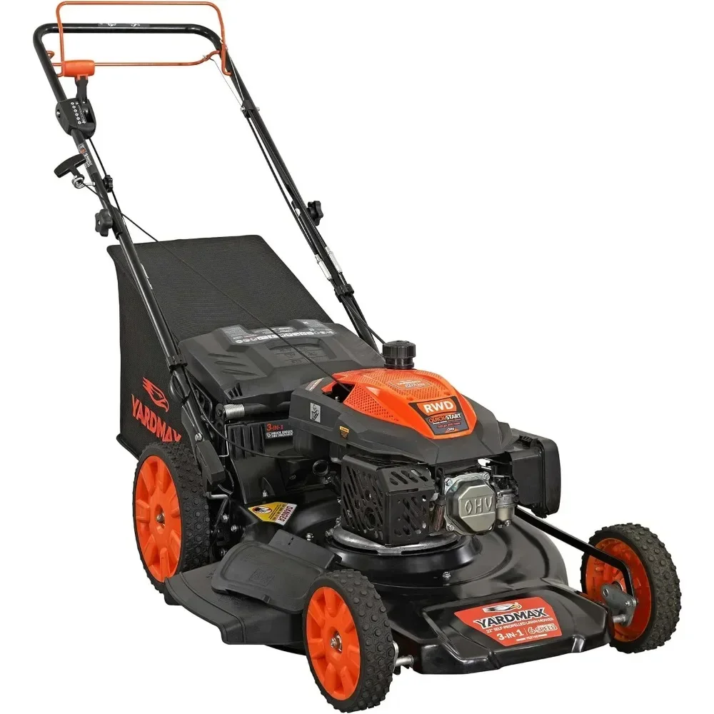 

22 in. 6 Speed CVT High Wheel RWD 3-in-1 Gas Walk Behind Self Propelled Lawn Mower, Black