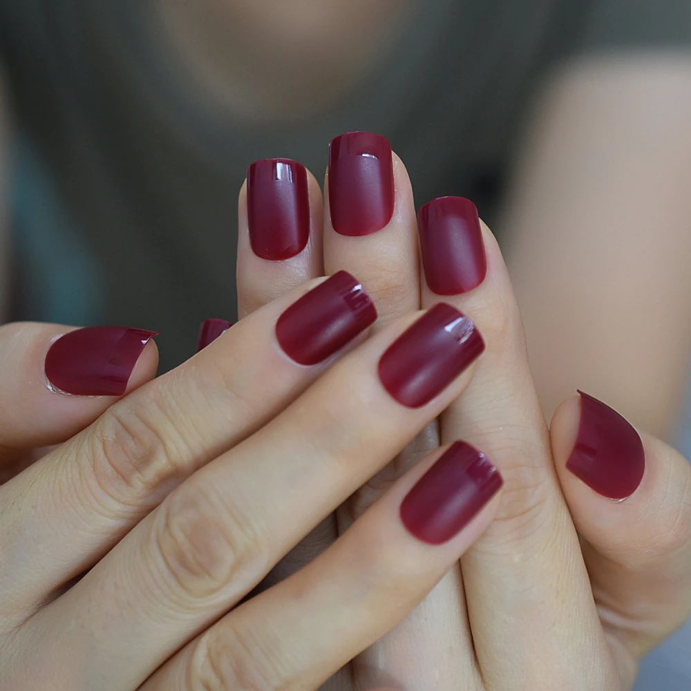 Faux-ongles naturels, bout français brillant, taille moyenne, rouge marron foncé, accessoire pour tous les jours