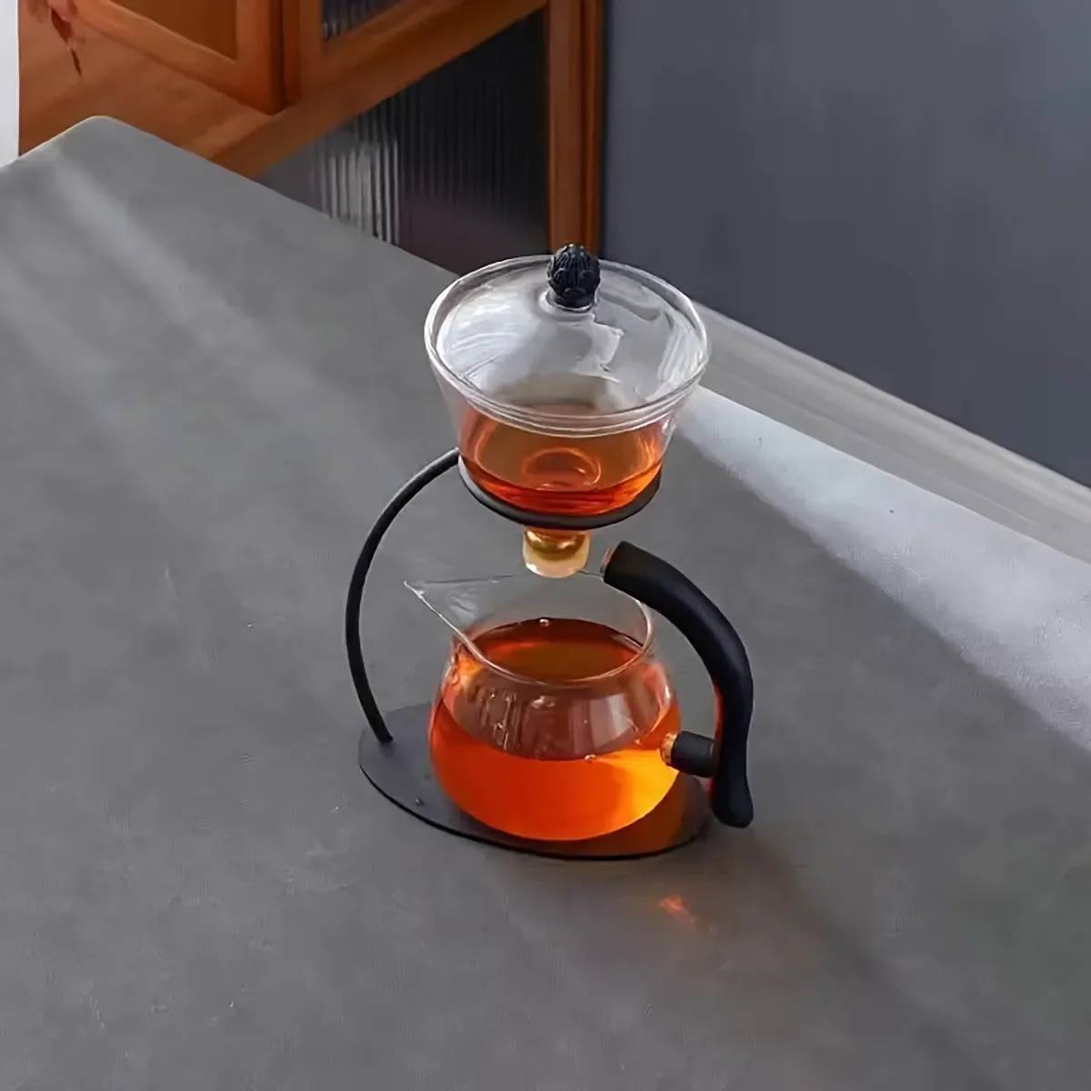 Lazy Kung Fu Glass Tea Set Semi Automatic Drip With Infuser Glass Teapot  Anti-scalding Magnetic Switch Teapot Teacup Glassware