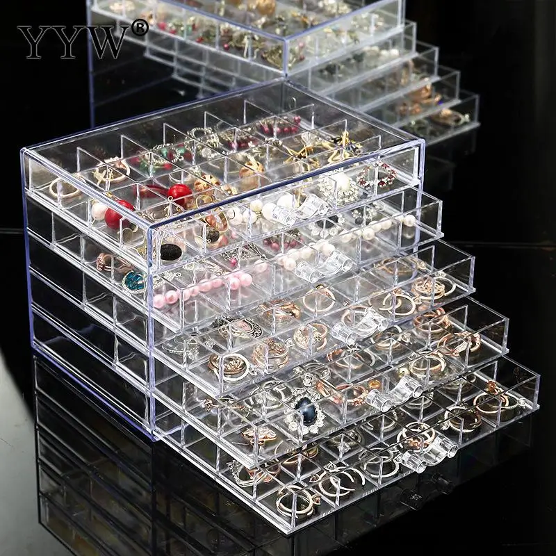 

120 Grids Acrylic Earring Earbuds Storage Boxes Removable 5-Layer Makeup Jewelry Drawer Box Transparent Nail Display Organizer