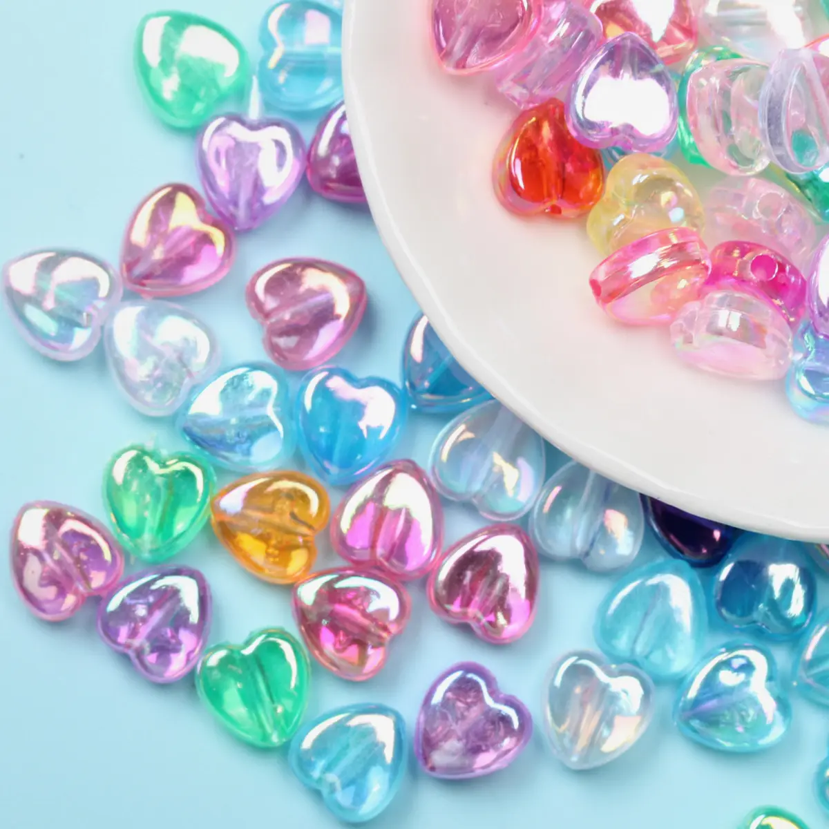 50Pcs 9mm AB Color Heart Shape Flat Beads For Jewelry Making DIY Bracelet Earrings Necklace Pendants