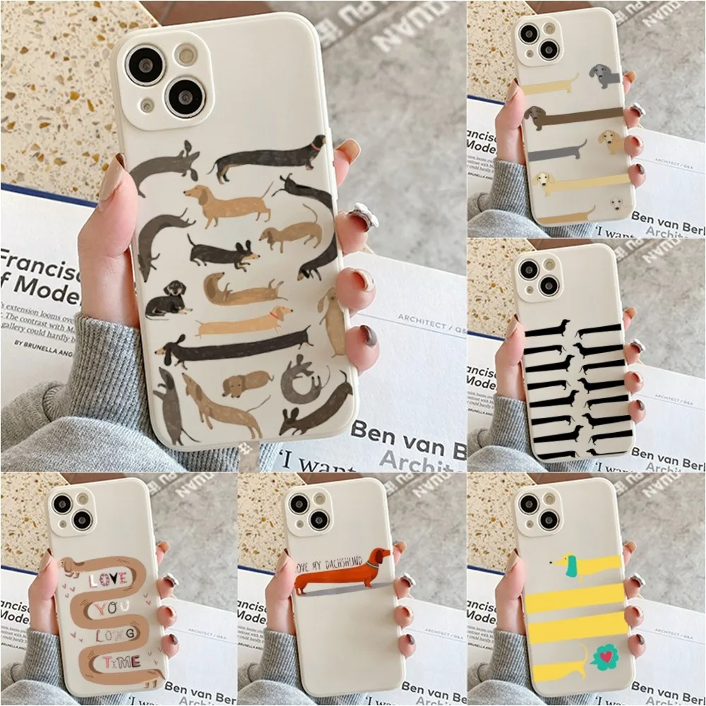 

Long D-Dachshund Phone Case For Iphone 11 13 14 Pro Max X Xr Xs Max Se2020 12mini White Cover Case