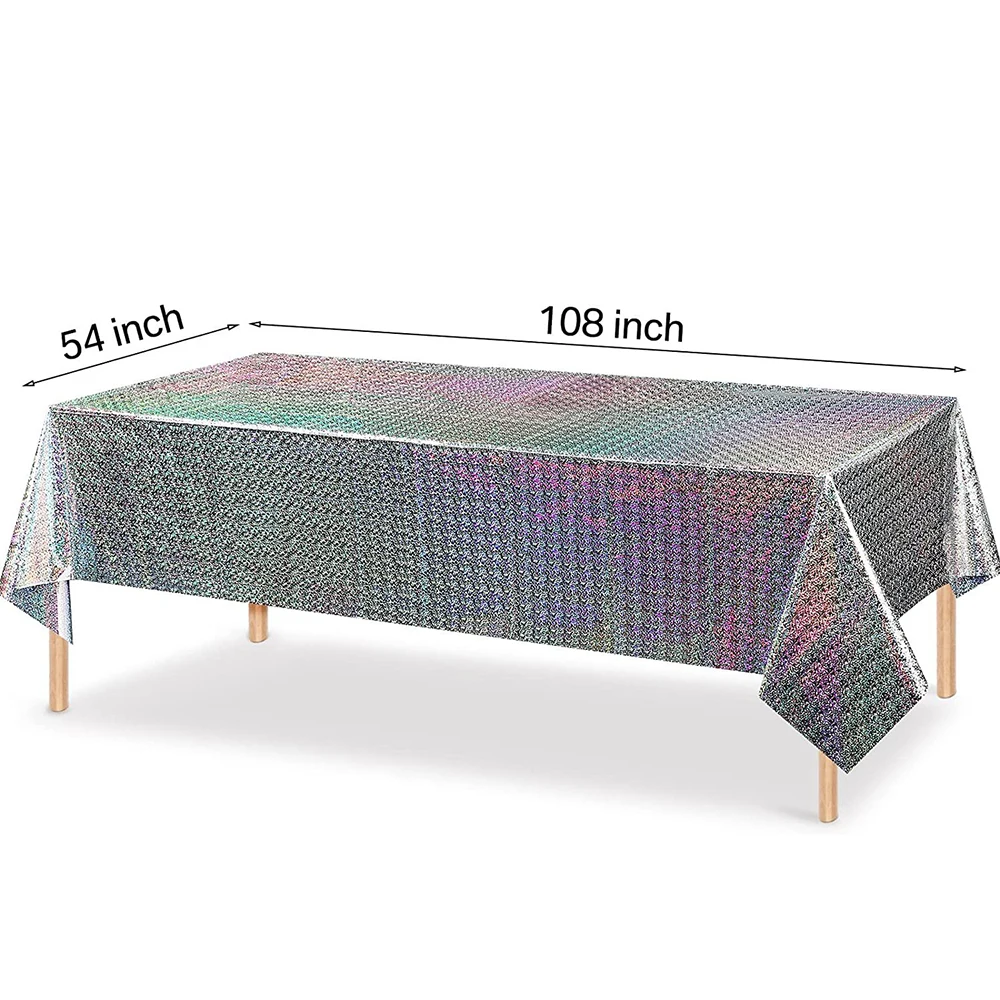 1–10 Stück schillernde, glänzende Einweg-Laser-Rechteck-Tischdecken, Kunststoff-Tischdecken, Geburtstagsparty-Dekoration, Weihnachten, 108 x 54 Zoll – Detail 5