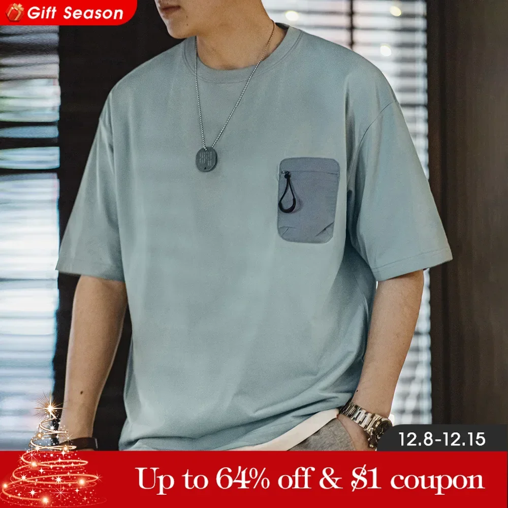 Maden Casual Sorona Cool Short-sleeved T-shirt Breathable Antibacterial T-shirt with Pockets for Men\'s Summer Tops Sport Tee