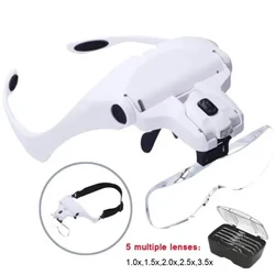 Magnifying Glasses LED Light Lamp Head Loupe Jeweler Headband Magnifier Eye Glasses Optical Glass Tool Repair Reading Magnifier