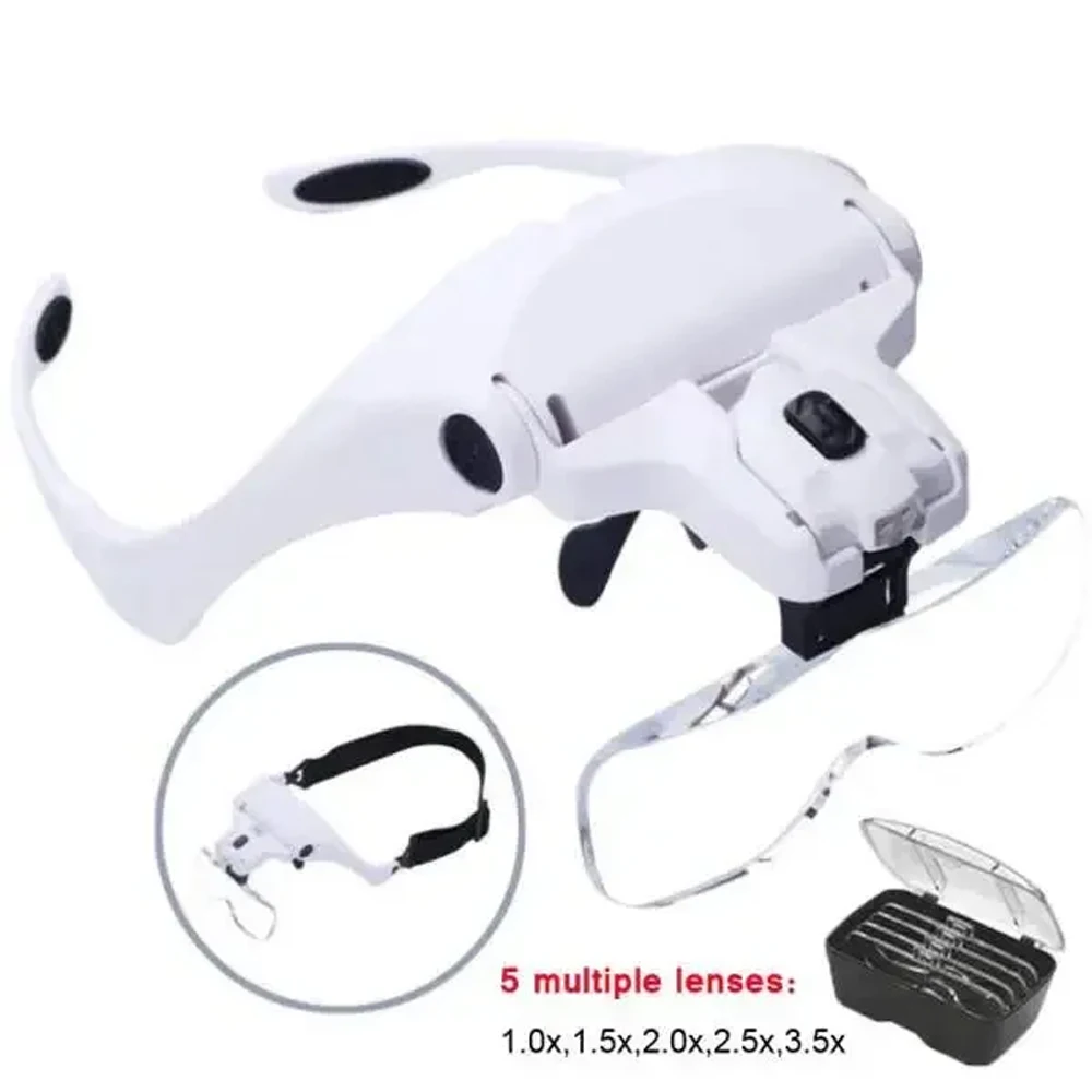 Okulary powiększające LED Light głowica lampy lupa jubiler z pałąkiem na głowę lupa okulary szkło optyczne narzędzie naprawa lupa do czytania
