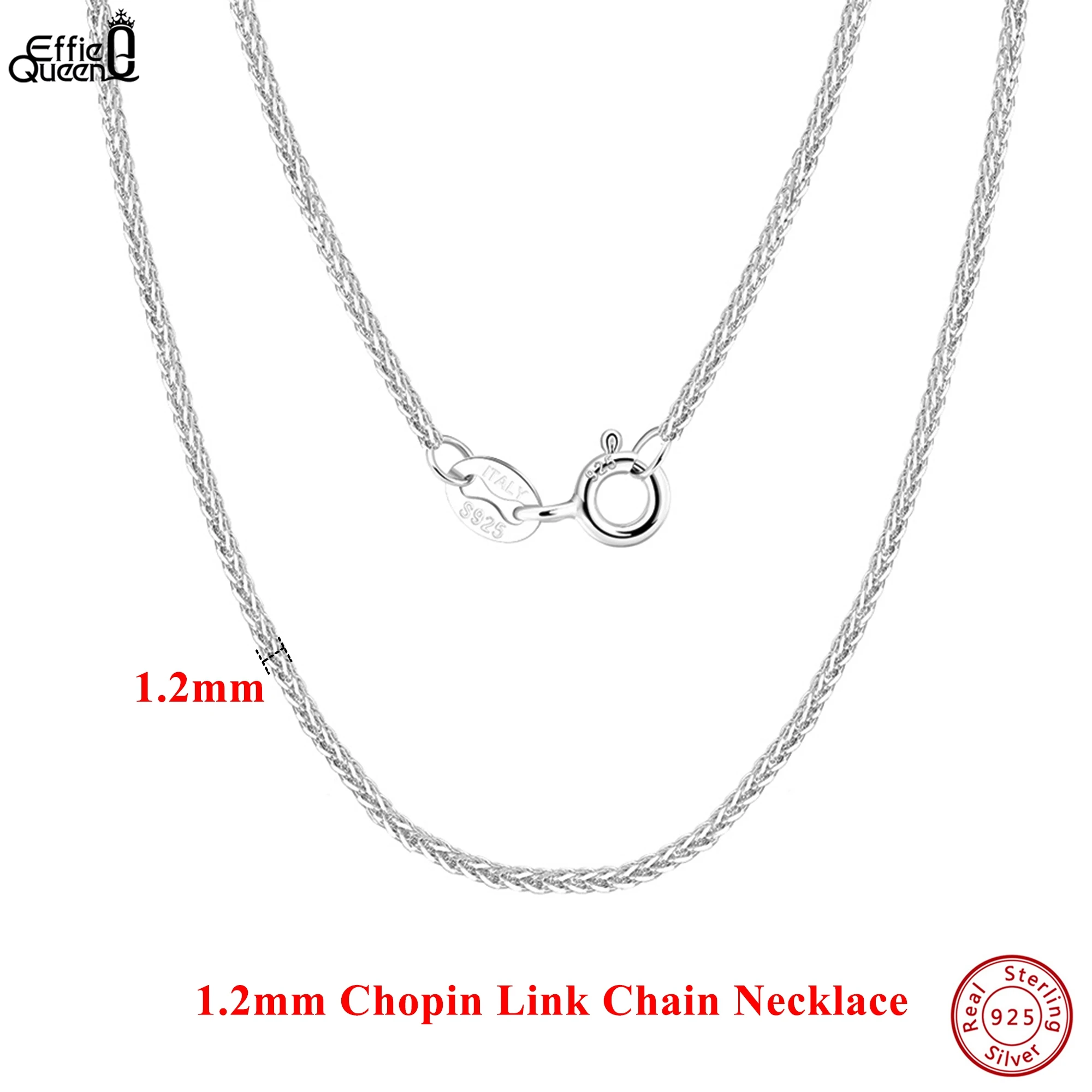 Effie Queen 100% 925 Sterling Silver Italian 1.2mm Chopin Chain Necklace for Women Fashion 40-60cm Basic Neck Chain Jewelry SC53