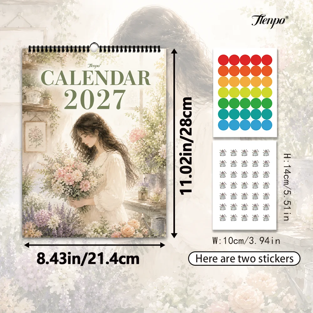 1pc 2027 Wall Calendar,Healing Flower Shop Girl Theme, 12-Month Monthly Planner, Perfect Gift for Birthdays, Christmas, New Year