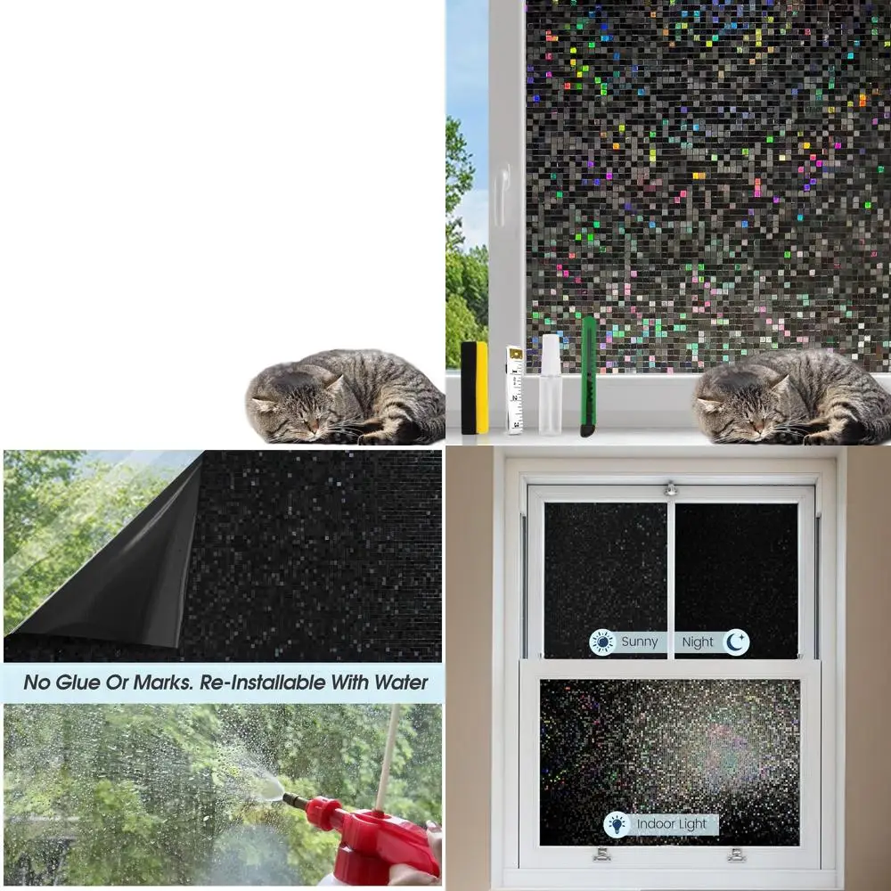 Decorative Stained Glass Cling, Mosaic Rainbow Privacy Window Film, No Glue Needed, 35.4 x 13.1