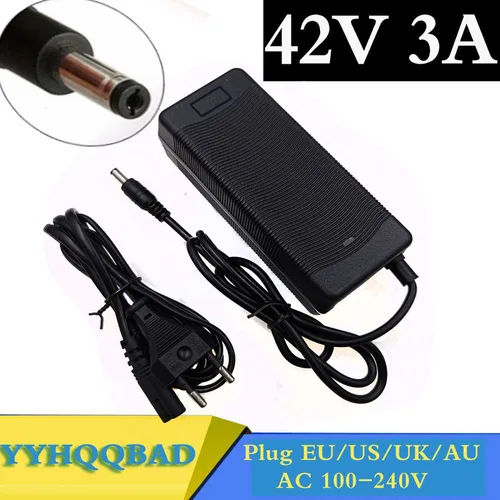 Cargador de batería de iones de litio de 42V y 3A para batería de litio de 10S y 36V, cargador de scooter eléctrico para bicicleta eléctrica, conector DC5525