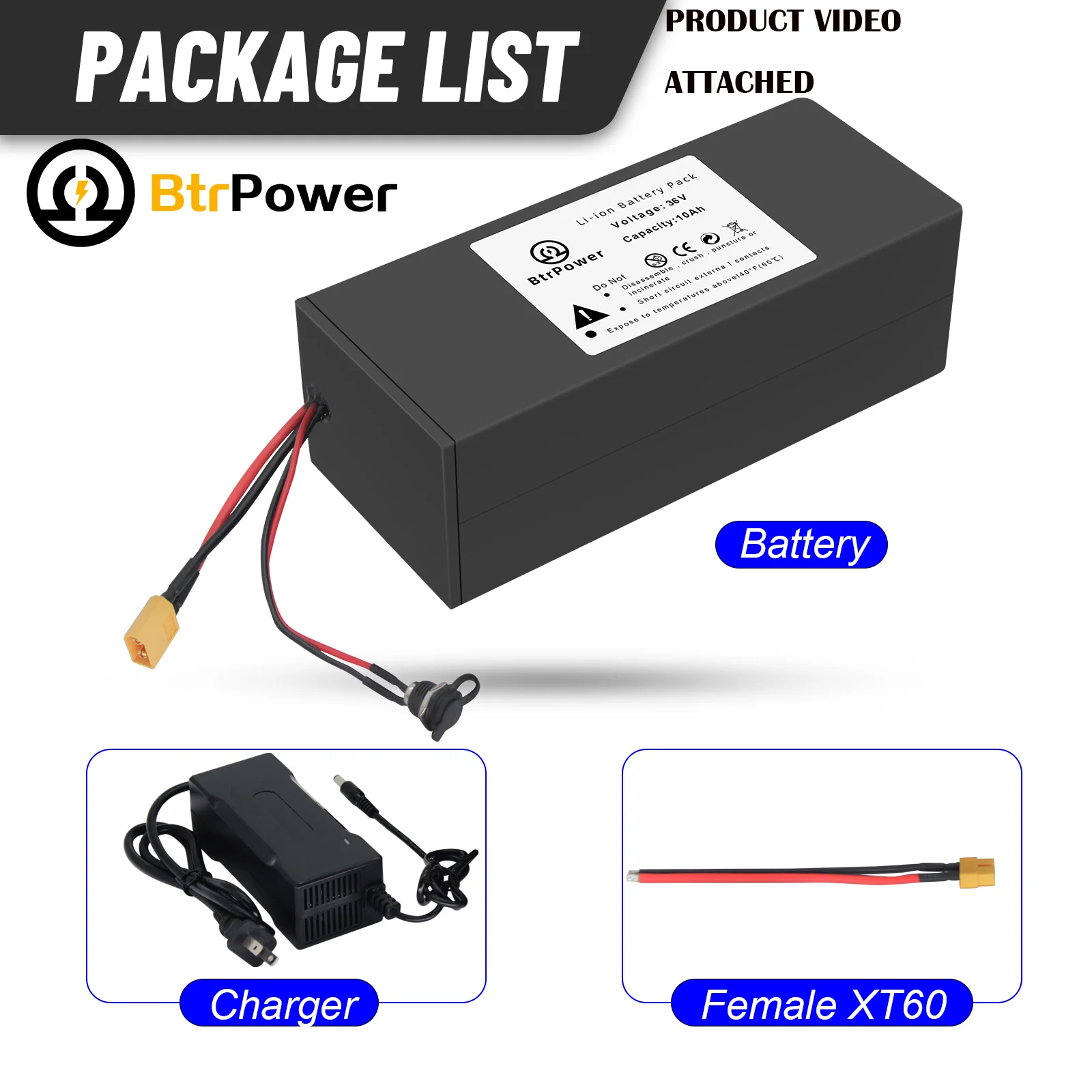 

EBike Lithium Li-ion Battery 36V 10AH For ≤500W Motor Scooter Electric Bicycle