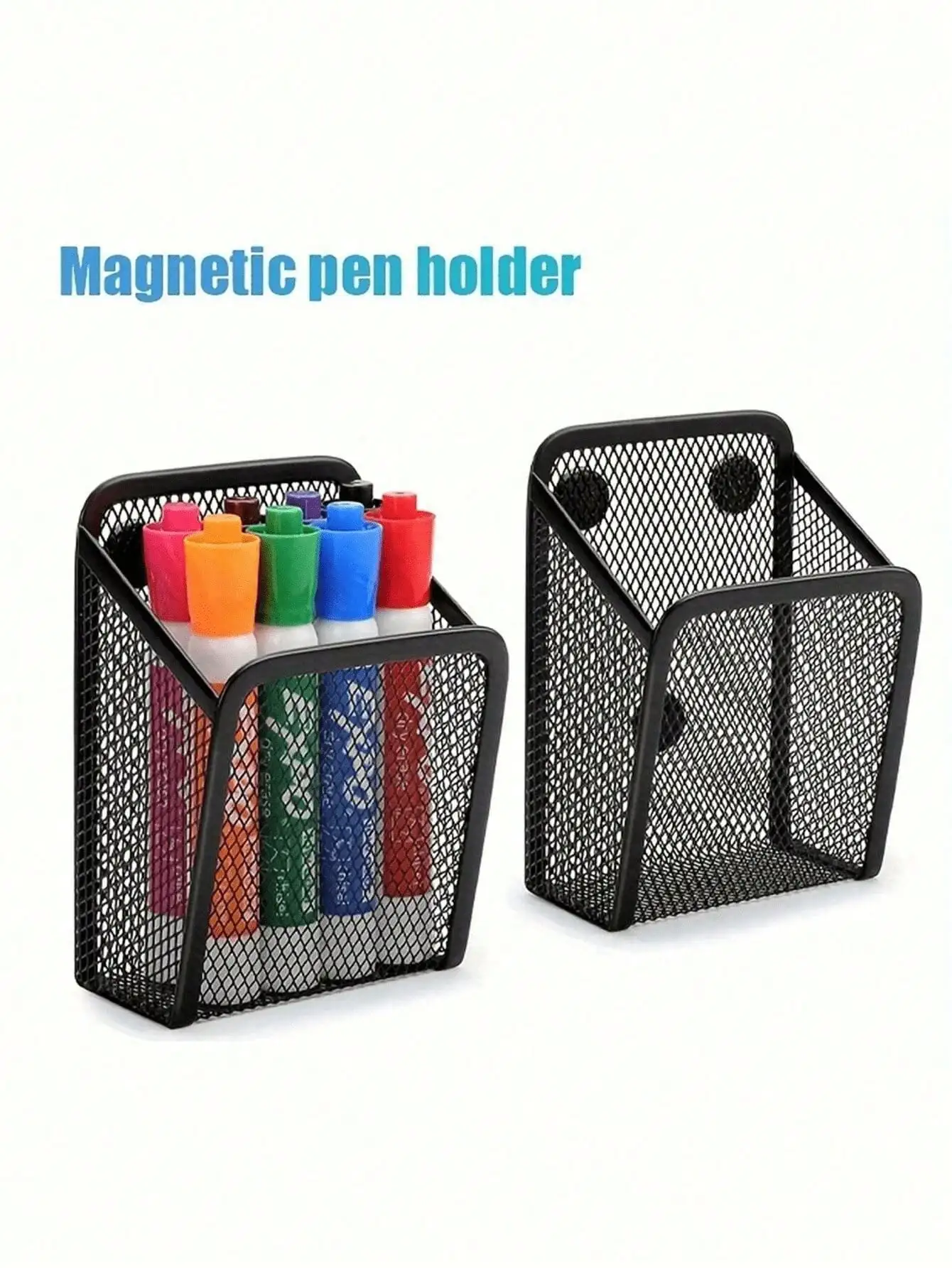 1pc Metal Grid Magnetic Pen Holder, Square Minimalist Desk Organizer Box, Iron Wire Pen Rack, Strong Magnetic, Suitable For Whiteboard, Office, Refrigerator, Whiteboard, Kitchen, Storage Cabinet, Office Supplies, School Supplies