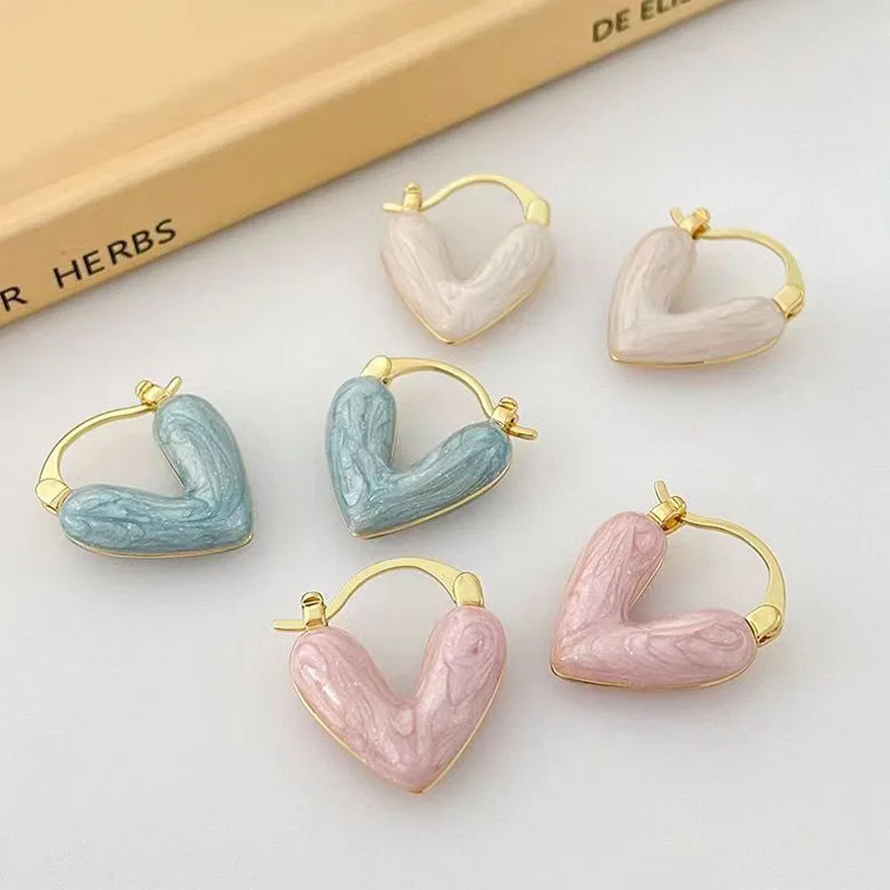 FSUNION Korean New Trendy Elegant Light Luxury Heart Love Stud Earrings for Women Dangle Earring Fashion Jewelry 2025 Gifts