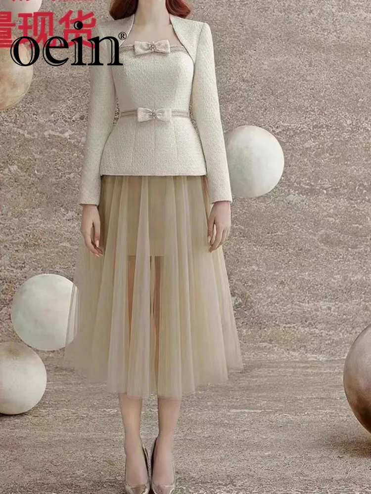 

[oein] year new elegant and temperament long sleeved light gauze set skirt