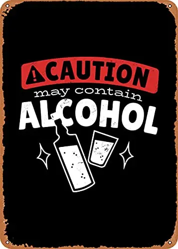  Caution Contain Alcohol Vintage Look Metal Sign Art Prints Retro Gift 8x12 Inch