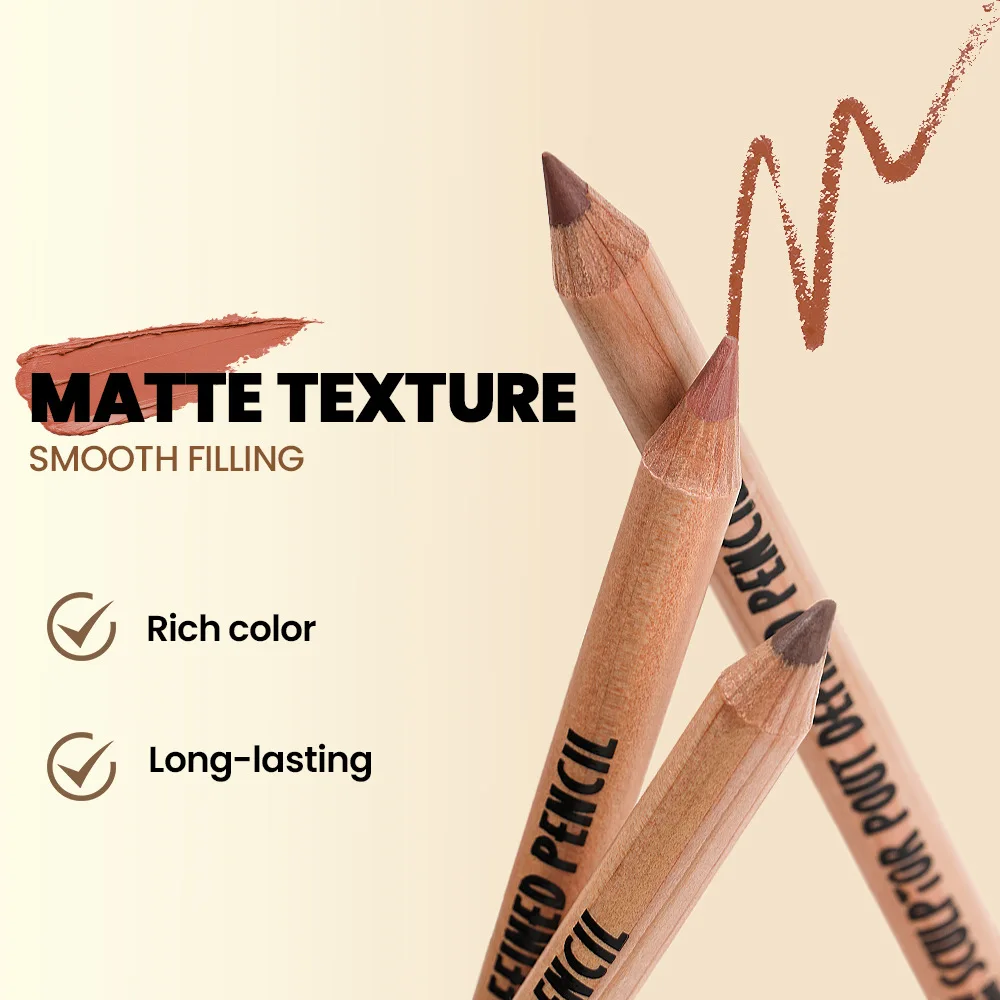 Set di matite per labbra impermeabili da 6 pezzi, fodera precisa senza peso con texture super morbida e miscelabile, morbida opaca con temperamatite