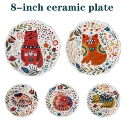 8 -inch Cartoon Ceramic Plate Circular Home Kitchen Supplies Suitable for Dessert/bread/fruit/snack/steak