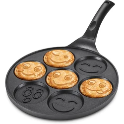 LMETJMA Smiley Face Pancake Pan 100% Non-stick Griddle Pancake Maker with 7 Unique Faces for Breakfast Magic JT196