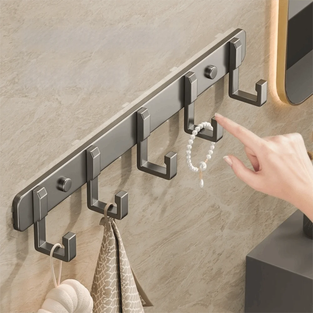 Practical Multi-Hook Wall Hook Rack Aluminum No Drill Towel Hanger Hook Space Saving Door Holder Entryway