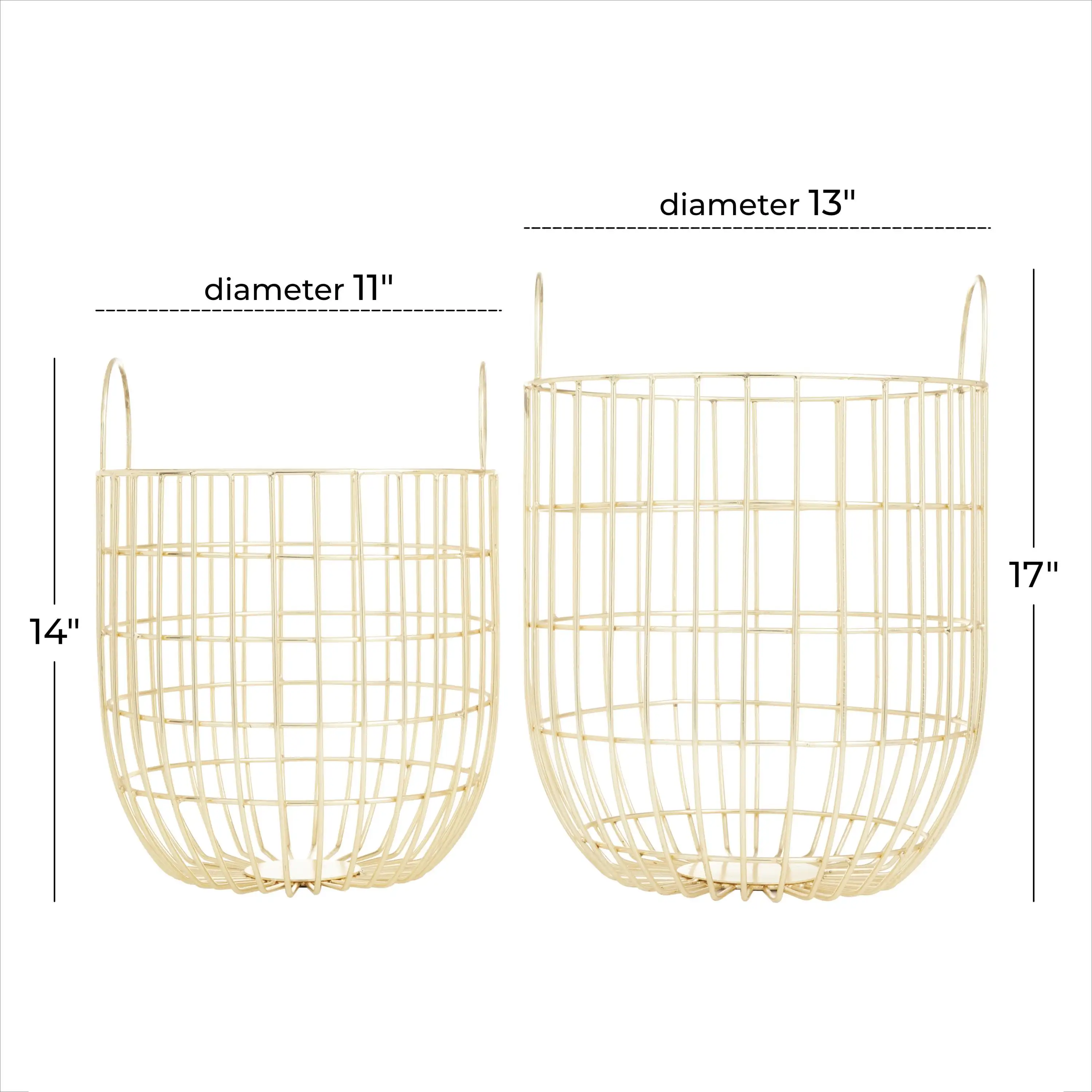 13, 11W Gold Metal Storage Basket with Handles, 2-Pieces