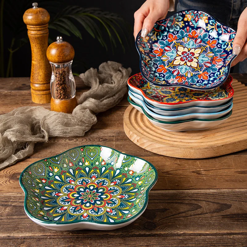 Bohemian Platter Household Ceramic Dinner Plates and Soup Plates Underglaze Color High Appearance Level Breakfast Plate