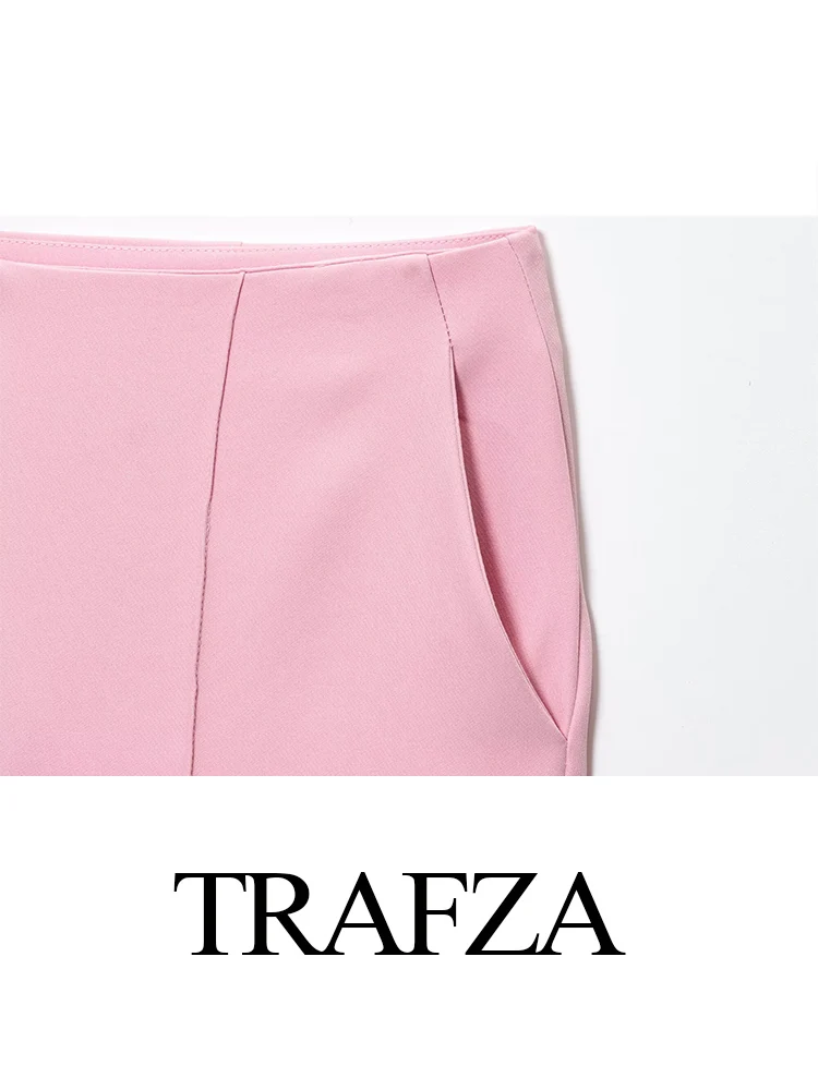 

TRAFZA Women Fashion Versatile Round Neck Covered Short Skirt Style Hem Vest+High Waist Zipper Pocket Casual Flag-Flop Pans Suit