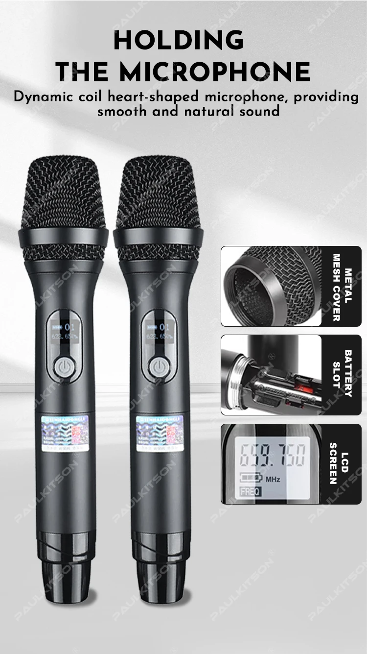 MK952 Dual-Handmikrofon mit True-Diversity-Technologie, 640-690MHz UHF, LCD, Stabiles Signal, Professionell für Bühne, Karaoke, Heim und Live-Einsatz – Detail 3