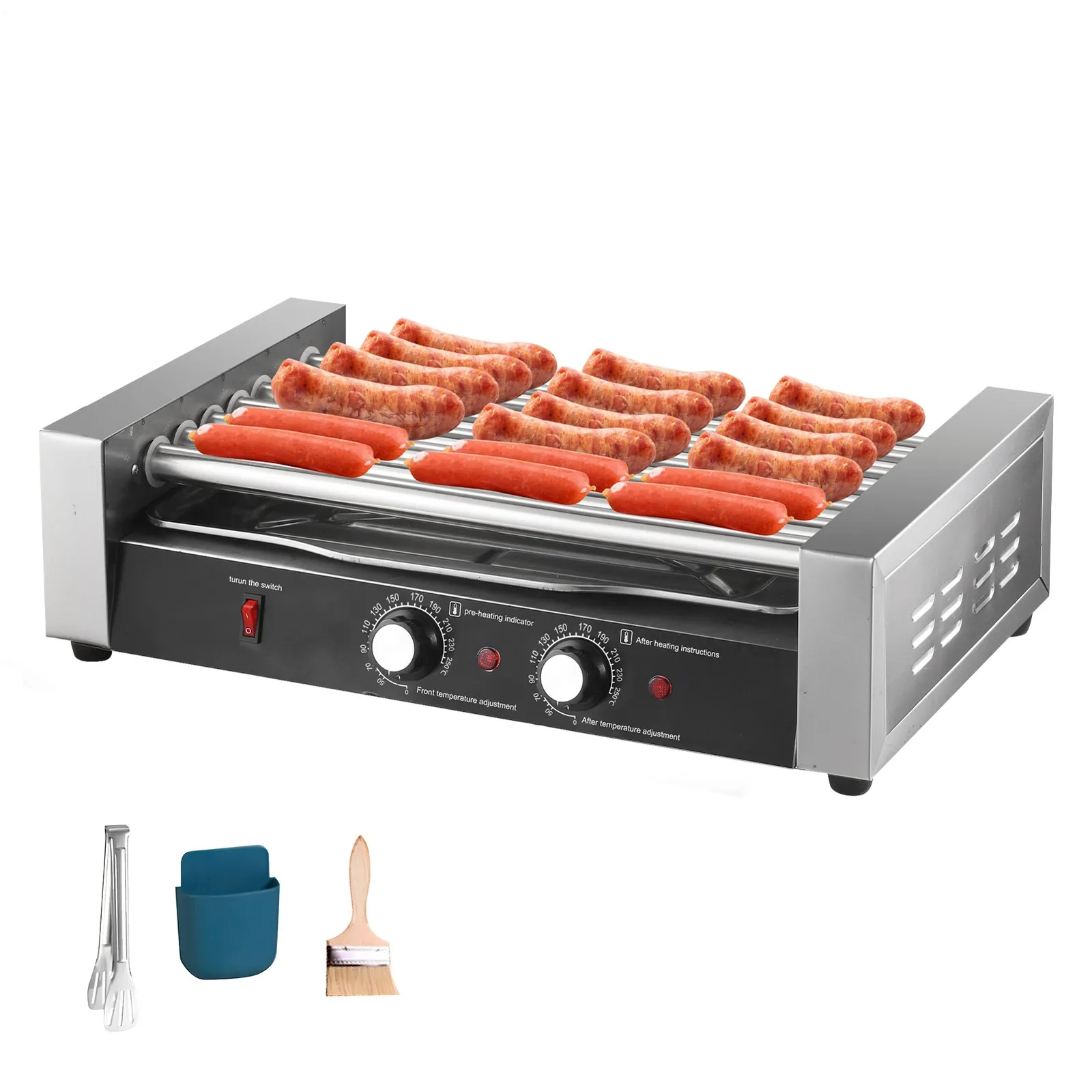 

18 Hot Dog 7 Roller Commercial Sausage Grill Cooker Machine 1200W