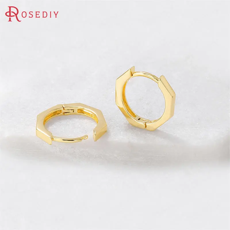 18Kゴールドカラーの真ちゅう製六角ループイヤリング,女性用,フープ,高品質,DIYアクセサリー,公式ストア,6個