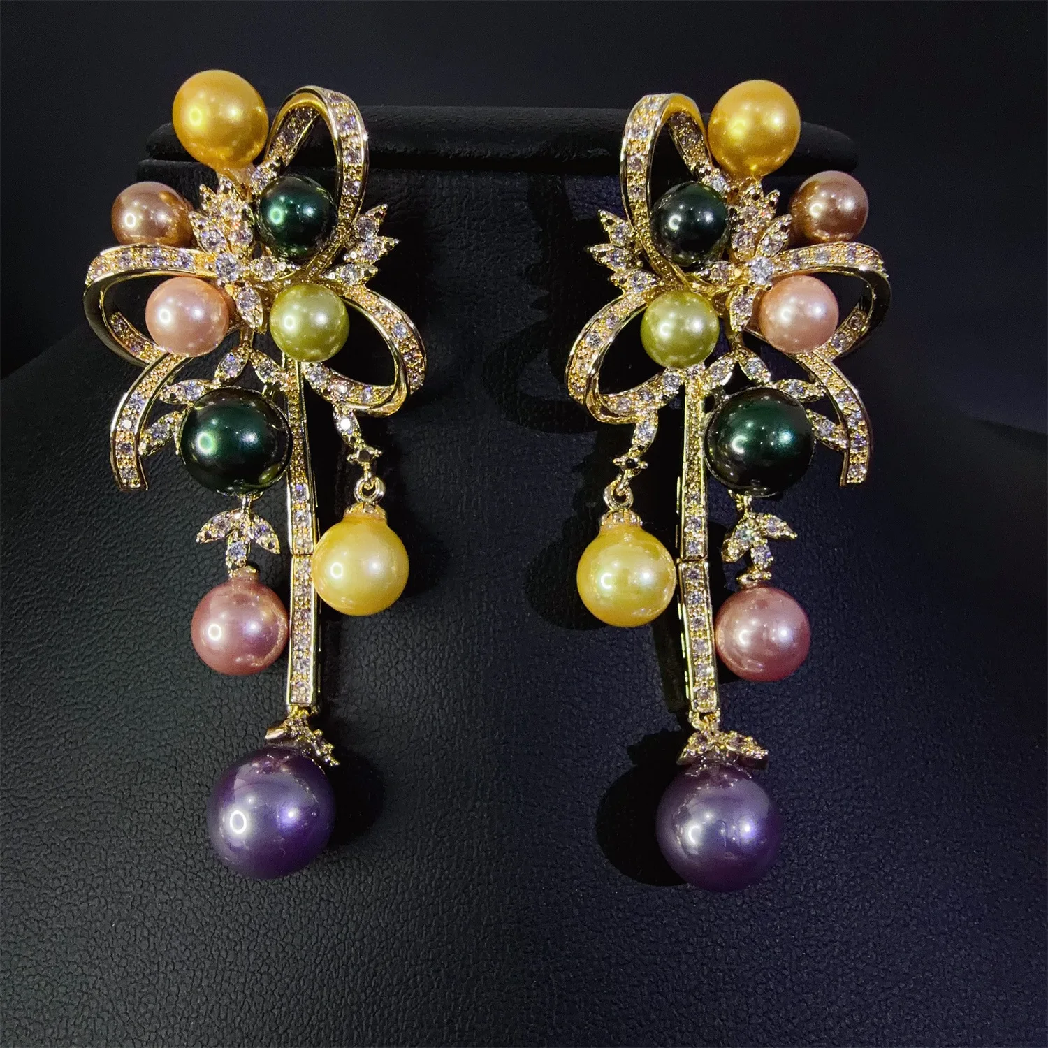 

luxury earrings for women wedding dinner party jewelry zirconia gold silver color butterfly flower dangling earrings pearls