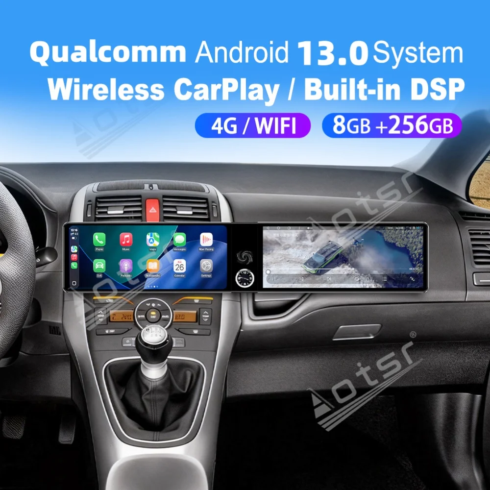 

Автомобильная мультимедийная система с двумя экранами 12.3 дюйма, Qualcomm, Carplay, Android, GPS, для Toyota Auris 2006-2011, RHD/LHD, головное устройство для автомобиля.