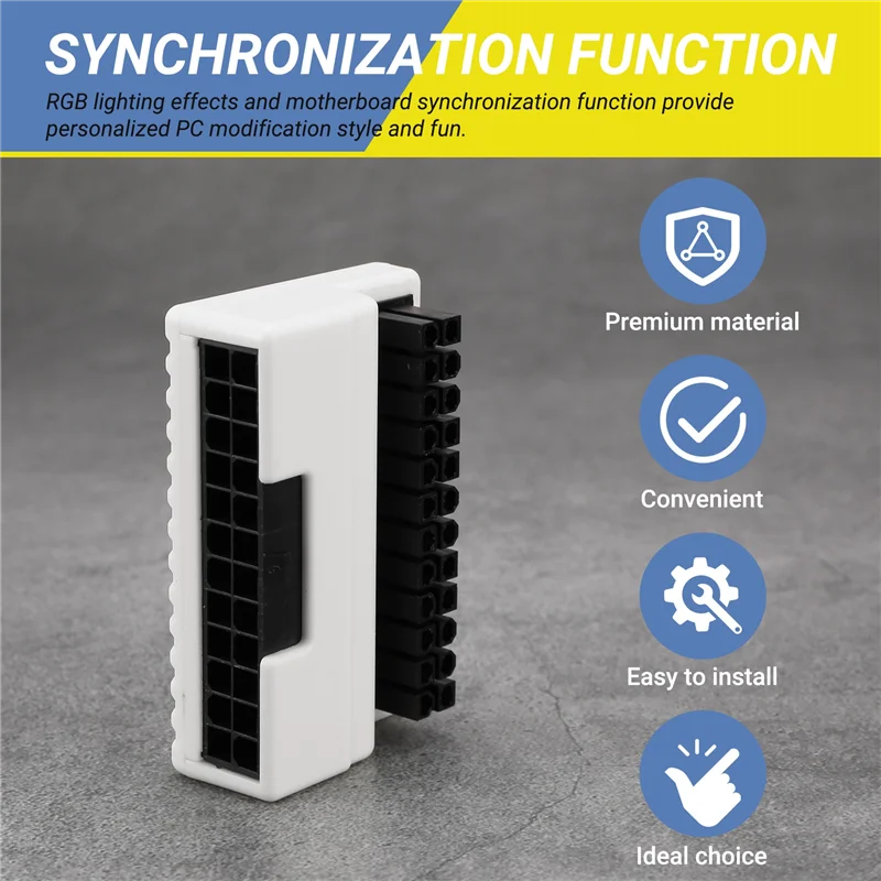 Adaptador de enchufe de alimentación ATX de 24 pines a 90 grados, Cable de alimentación de placa base RGB, accesorio de montaje Modular DIY