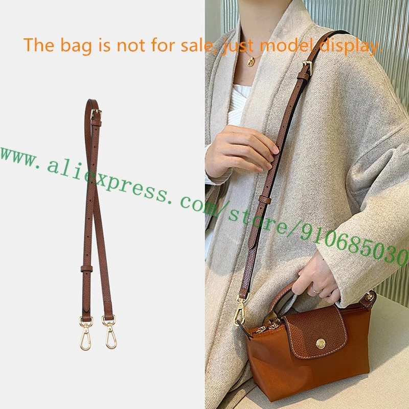 Adjustable Calfskin Shoulder Bag Strap For Longcharm Mini Handbag Le Pliage Crossbody Carry Belt 1 Pair Holders + 1-Strap