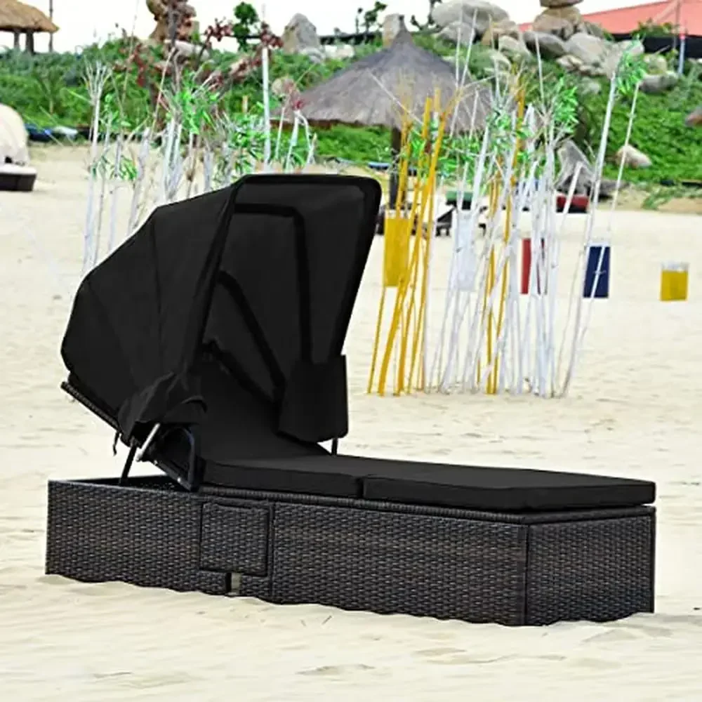 Espreguiçadeira ao ar livre cadeira dobrável dossel ajustável amortecido reclinável flip-up mesa de chá rattan guarda-sol design humanizado