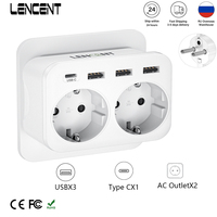 LENCENT EU Wall Socket Extender with 2AC Outlets  3 USB Ports 1 Type C Power Strip Adapter Overload Protection for Home/Office