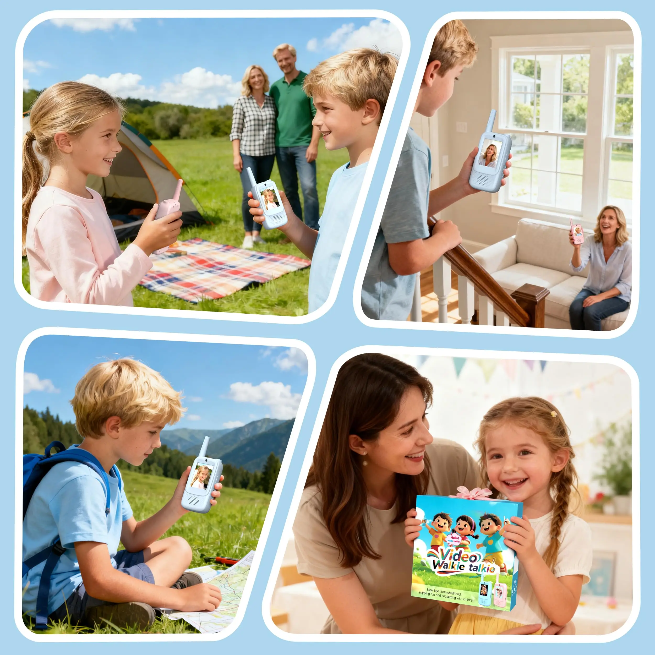 جهاز اتصال داخلي محمول بالفيديو للأطفال قابل لإعادة الشحن للأطفال من سن 3 إلى 12 عامًا ألعاب عائلية للأنشطة الخارجية والتخييم والمشي لمسافات طويلة