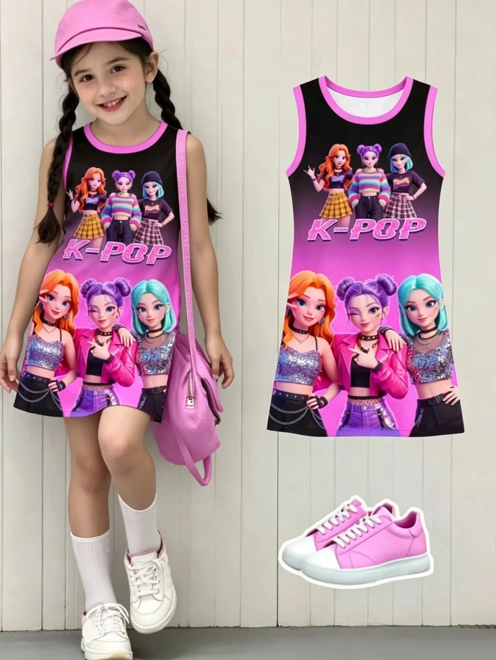 Girls Dress Kpop Cartoon Graphic Funny Gift for Fan Harajuku Girl Clothes Summer Tops Sleeveless Vest Dress Children's Clothing