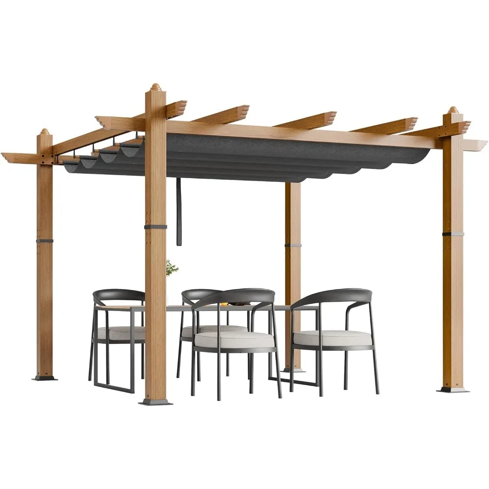 

Retractable Outdoor Pergola with Canopy, Upgraded Wood-Grain Aluminum Pergola, Modern Pavilion for Backyard, Patio, Por