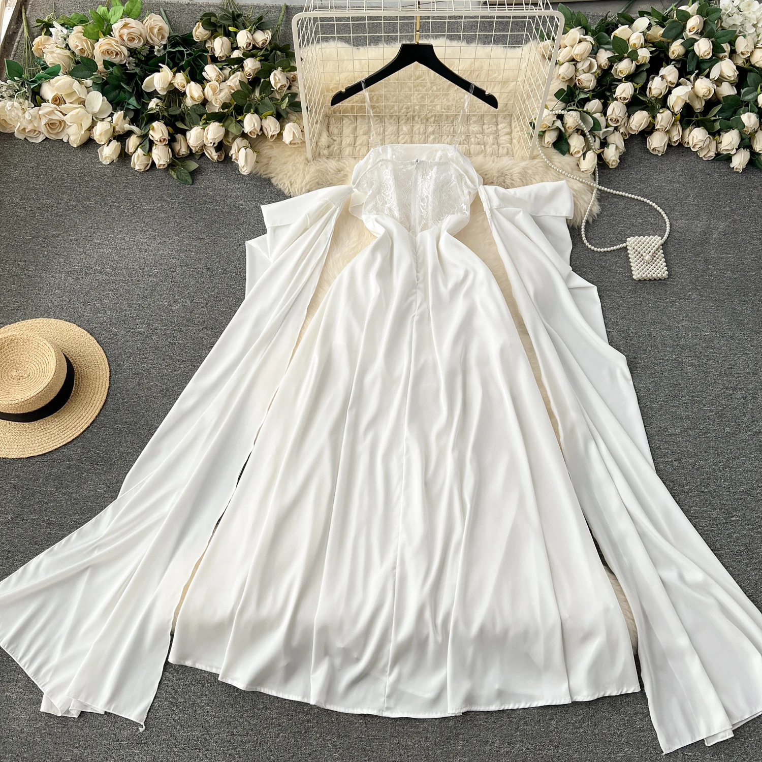 Lady Satin Silky Wedding Bride Long Dress White Festivel Birthday Dinner Banquets Party Dresses Women Honeymoon Tropical Dresses