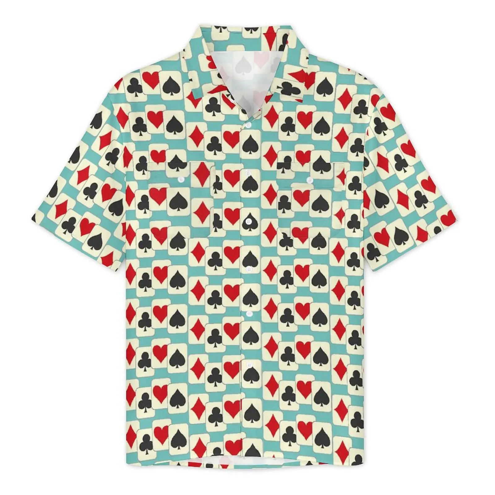 Fun Playing Cards Vacation Shirt Mens Quartet Print Retro Y2K Casual Shirts Hawaiian Short Sleeves Design Oversized Blouses Gift