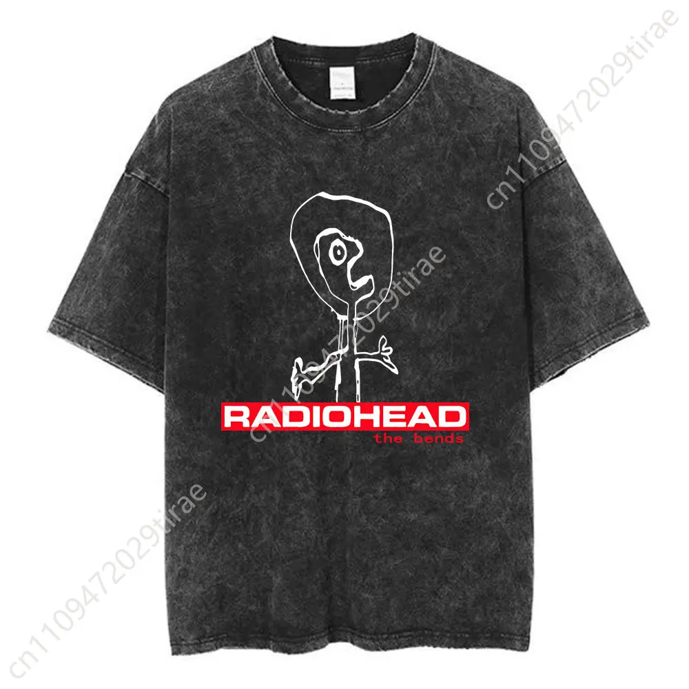 Radiohead Rock Band Washed Cotton T Shirt Men Women Hip Hop Music Tee Fashion Short Sleeve Tshirt Summer Oversized T-shirts Tops