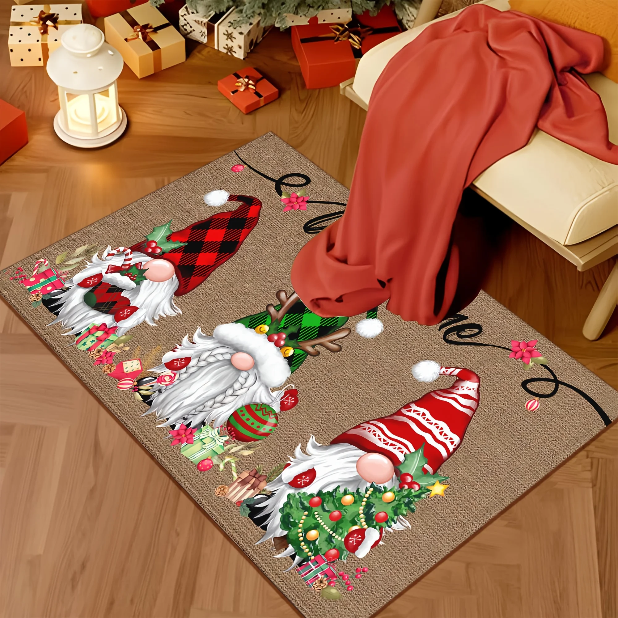 Three Christmas Gnomes Gift Pattern Non Slip Door Mat Floor Mat For Entryway Bathroom Kitchen Living Room